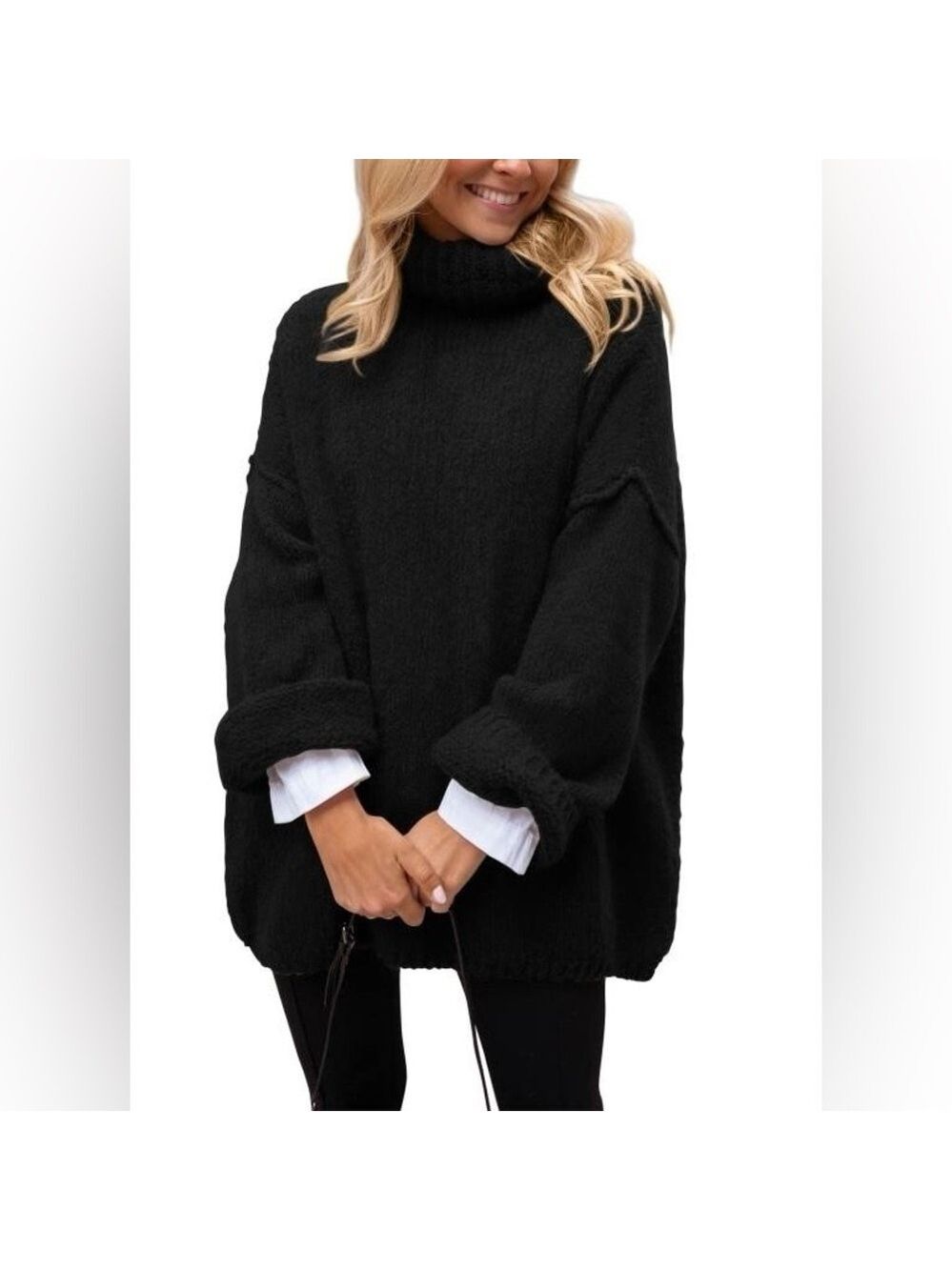 PRETTYGARDEN Knit Relaxed Drop Shoulder Oversized Fit Turtleneck Sweater